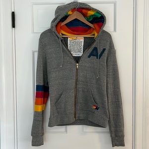 Rare Aviator Nation Rainbow Hood, Gray Zip-up. Like new.